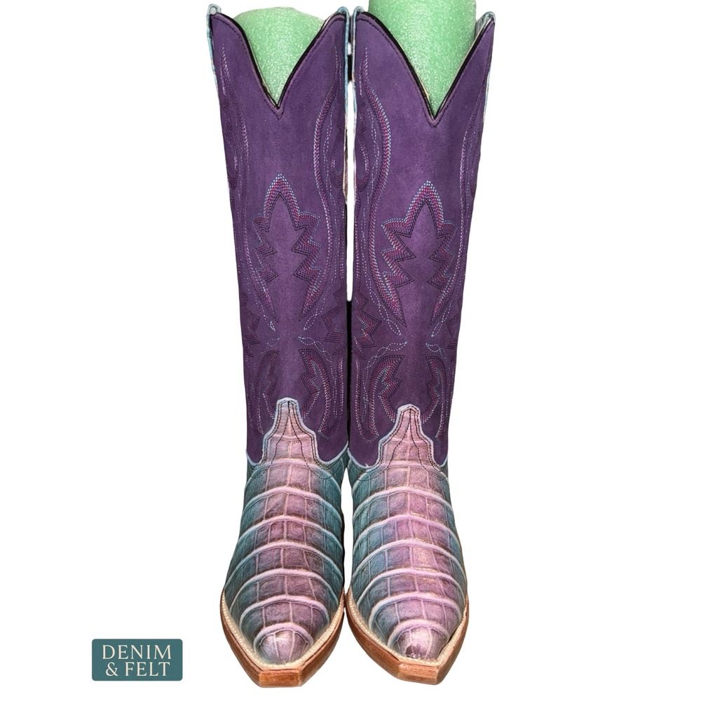 NEW Dingo1969 Royale Caterina Purple Blue Caiman Snip Toe Western Cowgirl Boots - Picture 8 of 16